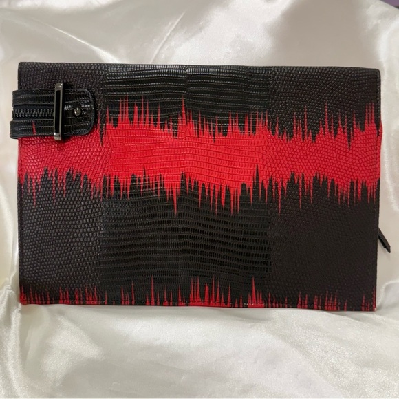 Sondra Roberts Squared Clutch Envelope Bag Red Black Edgy Whimsigoth Snakeskin - Picture 2 of 11